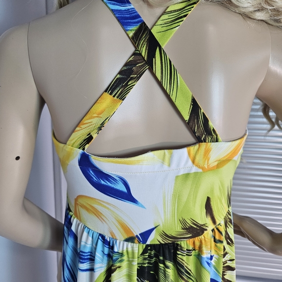 Karin Stevens Tropical Floral Maxi Dress Size 8 Crisscross Back - Picture 8 of 11